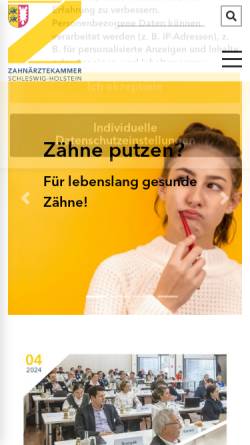 Vorschau der mobilen Webseite www.zahnaerztekammer-sh.de, Gesundheitstipps der Zahnärztekammer Schleswig-Holstein