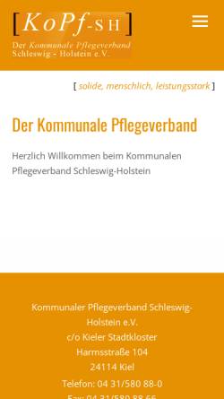 Vorschau der mobilen Webseite www.kopf-sh.de, Kommunaler Pflegeverband Schleswig-Holstein e.V. [KoPf-SH]