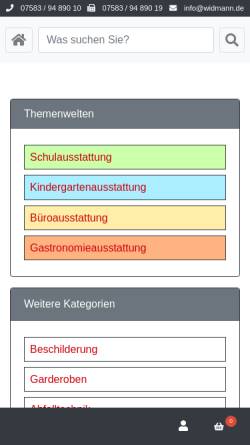 Vorschau der mobilen Webseite www.widmann.de, Widmann Schulgeräte