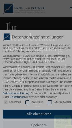 Vorschau der mobilen Webseite www.hageundpartner.de, Diplom-Betriebswirt Reinhold Hage, Steuerberater und Wirtschaftsprüfer