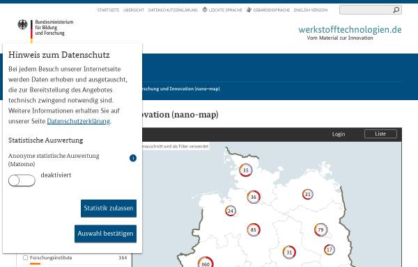 Vorschau von www.nano-map.de, Nanotechnologie in Deutschland