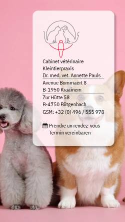 Vorschau der mobilen Webseite www.kleintierpraxis.be, Kleintierpraxis Dr. Daniela Stas und Dr. Annette Pauls