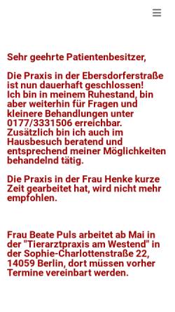 Vorschau der mobilen Webseite www.tierarztpraxis-henke.de, Tierarztpraxis Gisela Henke