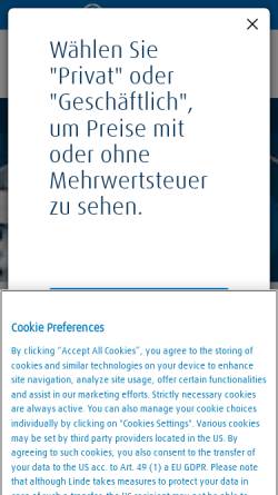 Vorschau der mobilen Webseite www.linde-gas.at, Linde Gas Ges.m.b.H.
