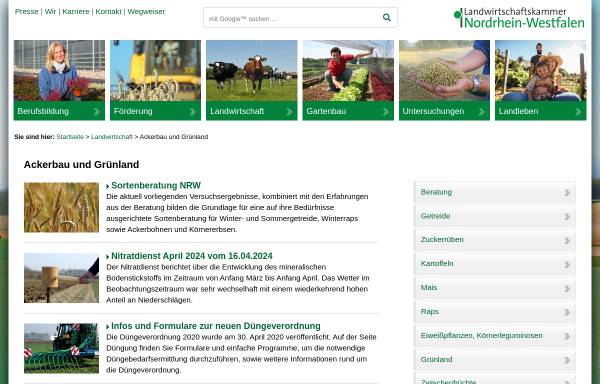 Vorschau von www.landwirtschaftskammer.de, Ackerbau und Grünland