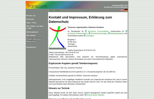 Vorschau von www.transcom.de, Transcom. Ingenieurbüro Johannes Graubner
