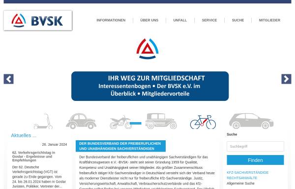 Vorschau von www.bvsk.de, BVSK Bundesverband der freiberuflichen und unabhängigen Sachverständigen für das Kraftfahrzeugwesen e.V.