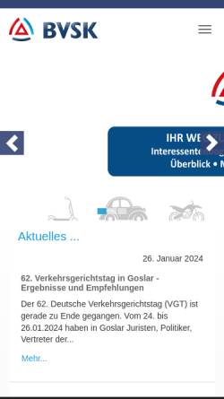 Vorschau der mobilen Webseite www.bvsk.de, BVSK Bundesverband der freiberuflichen und unabhängigen Sachverständigen für das Kraftfahrzeugwesen e.V.