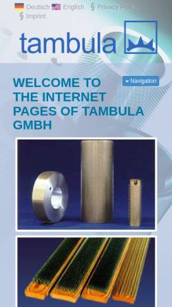 Vorschau der mobilen Webseite www.tambula.de, Tambula Textilmaschinenteile GmbH