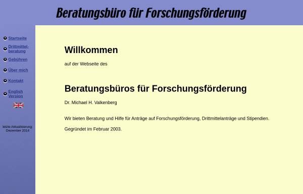 Vorschau von www.bbff.de, Beratungsbüros für Forschungsförderung - Dr. Michael H. Valkenberg