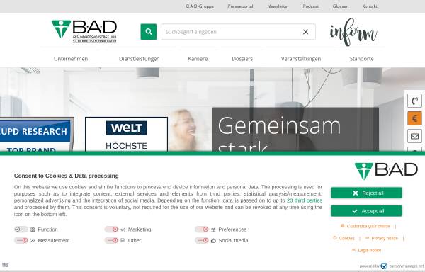 Vorschau von www.bad-gmbh.de, B-A-D Gesundheitsvorsorge und Sicherheitstechnik GmbH