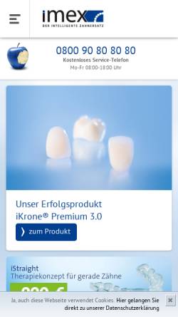 Vorschau der mobilen Webseite www.imex-zahnersatz.de, Imex Dental + Technik GmbH