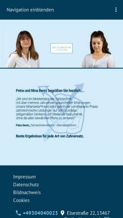 Vorschau der mobilen Webseite www.dentaltechnik-berlin.de, Petra Bentz GmbH