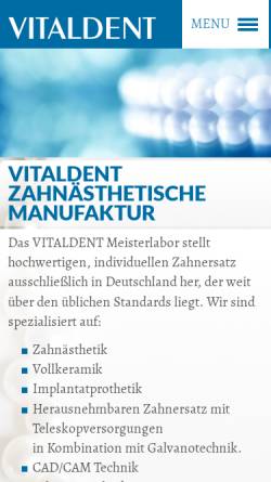 Vorschau der mobilen Webseite www.vitaldent.info, Vitaldent Zahntechnisches Meisterlabor GmbH & Co. KG