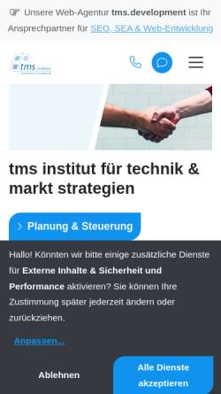 Vorschau der mobilen Webseite www.tms-institut.de, TMS Institut für Technik & Markt Strategien GbR