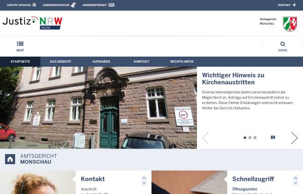 Vorschau von www.ag-monschau.nrw.de, Amtsgericht Monschau