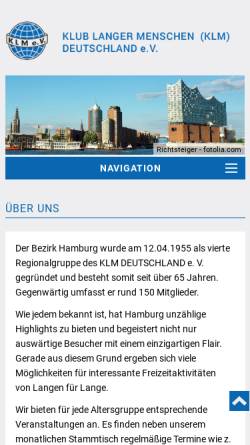 Vorschau der mobilen Webseite www.klm-hamburg.de, Klub Langer Menschen Deutschland e.V. - Bezirk Hamburg