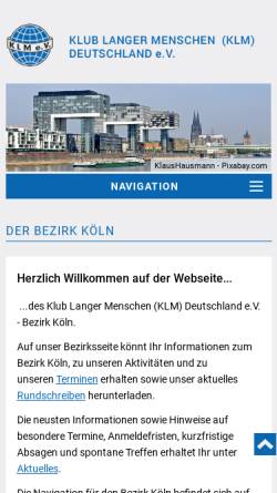 Vorschau der mobilen Webseite www.klm-koeln.de, Klub Langer Menschen Deutschland e.V. - Bezirk Köln