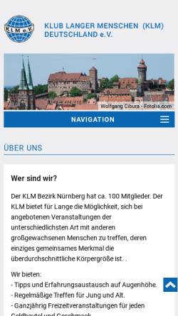 Vorschau der mobilen Webseite www.klm-nuernberg.de, Klub Langer Menschen Deutschland e.V. - Bezirk Nürnberg
