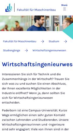 Vorschau der mobilen Webseite wing.upb.de, Studiengang Wirtschaftsingenieurwesen an der Universität Paderborn