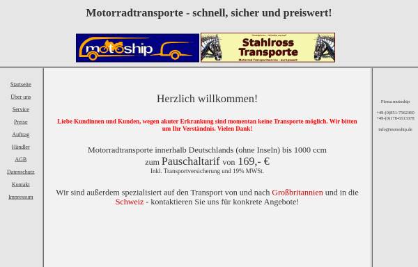 Vorschau von www.motoship.de, motoship - motorradtransporte