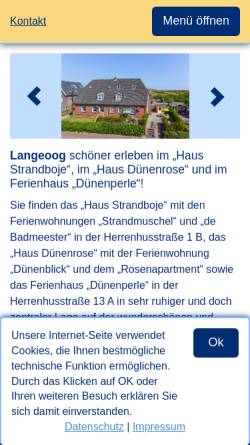 Vorschau der mobilen Webseite www.langeoog-duenenrose.de, Haus Dünenrose und Dünenblick