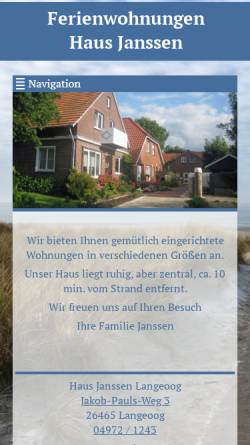 Vorschau der mobilen Webseite www.janssen-langeoog.de, Haus Janssen