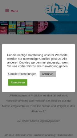 Vorschau der mobilen Webseite aha.biz, Aha! Agentur für Handelsmarketing GmbH