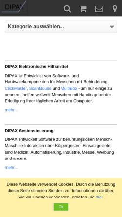 Vorschau der mobilen Webseite www.dipax.de, Anwendungen für barrierefreie Computernutzung