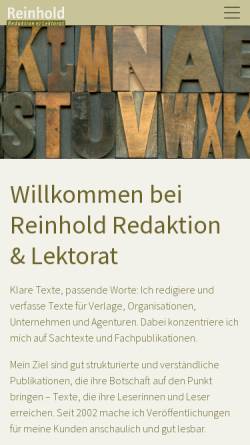 Vorschau der mobilen Webseite reinhold-lektorat.de, Susanne Reinhold Redaktion & Lektorat