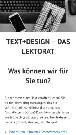 Vorschau der mobilen Webseite www.textplusdesign.de, Text+Design - Jutta Cram