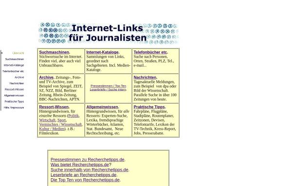 Vorschau von www.recherchetipps.de, Internet-Links für Journalisten