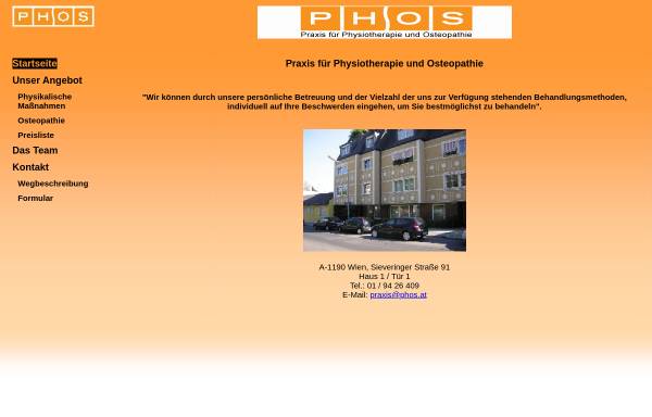 Vorschau von www.phos.at, Praxis für Physiotherapie und Osteopathie