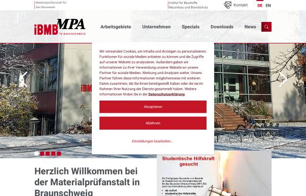 Vorschau von www.mpa.tu-bs.de, Materialprüfanstalt für das Bauwesen