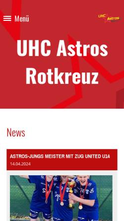 Vorschau der mobilen Webseite www.astros.ch, Unihockeyclub Astros, Rotkreuz