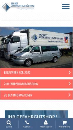Vorschau der mobilen Webseite www.gefahrgutshop.de, Berndt Gefahrgutausrüstung