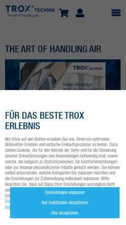 Vorschau der mobilen Webseite www.trox.de, Gebrüder Trox GmbH