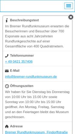 Vorschau der mobilen Webseite www.bremer-rundfunkmuseum.de, Bremer Rundfunkmuseum e.V.