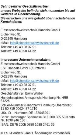 Vorschau der mobilen Webseite www.einseitenschweisstechnik.de, EST EinseitenSchweisstechnik GmbH