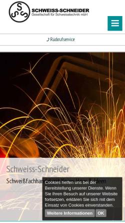 Vorschau der mobilen Webseite www.schweiss-schneider.de, Schweiss-Schneider Gesellschaft für Schweisstechnik mbH