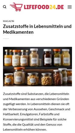 Vorschau der mobilen Webseite www.estoffe.de, Zusatzstoffe in Lebensmitteln und Medikamenten