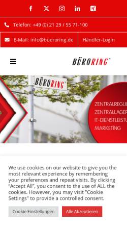 Vorschau der mobilen Webseite www.bueroring.de, Büroring eG