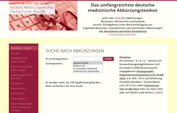 Vorschau von www.medizinische-abkuerzungen.de, Beckers Abkürzungslexikon
