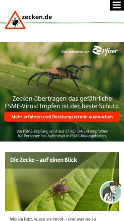 Vorschau der mobilen Webseite www.zecken.de, FSME-Karte