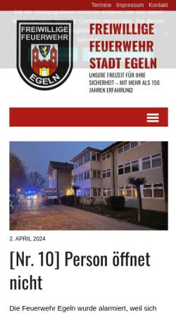 Vorschau der mobilen Webseite www.feuerwehr-egeln.de, Freiwillige Feuerwehr Egeln