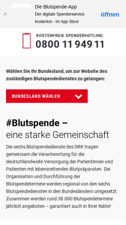 Vorschau der mobilen Webseite www.blutspende.de, Blutspendedienst Hessen/Baden-Württemberg