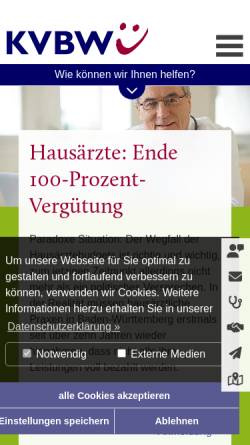 Vorschau der mobilen Webseite www.kvbawue.de, Kassenärztliche Vereinigung Nord-Württemberg