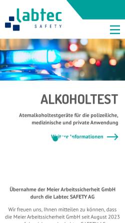 Vorschau der mobilen Webseite www.meier-arbeitssicherheit.ch, MEIER Arbeitssicherheit für Industrie, Gewerbe und öffentliche Dienste