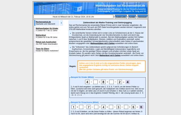 Vorschau von www.rechenraetsel.de, Matherätsel