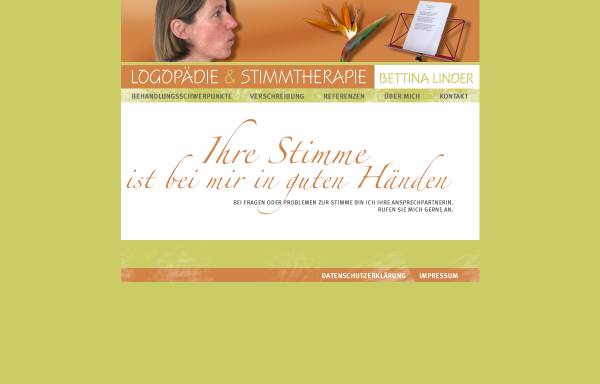 Vorschau von www.stimmtherapie-bettina-linder.de, Bettina Linder - Logopädie und Stimmtherapie